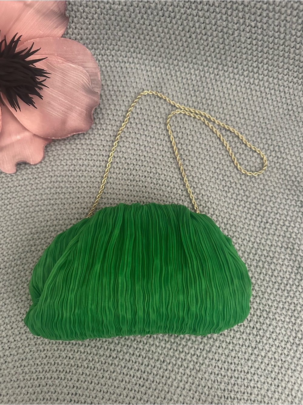 Loeffler Randall Bailey Pleated Half Moon Clutch Bag in Clover